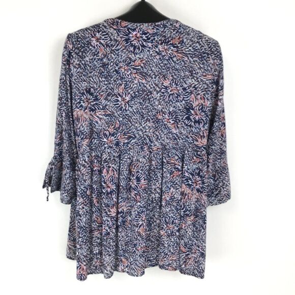 Motherhood Maternity Floral Tie Sleeve Babydoll Blouse Women’s Medium V-Neck - Picture 3 of 10